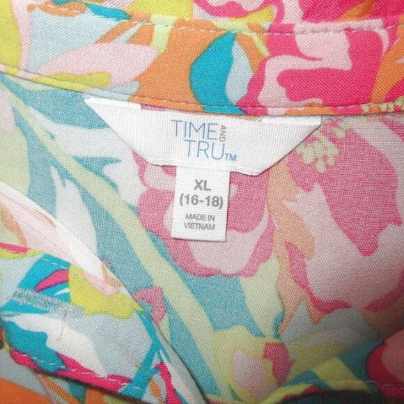 Time And Tru Hawaiian Dress Size XL Sleeveless Button Up Tiered Ruffle Tropical - Picture 5 of 10